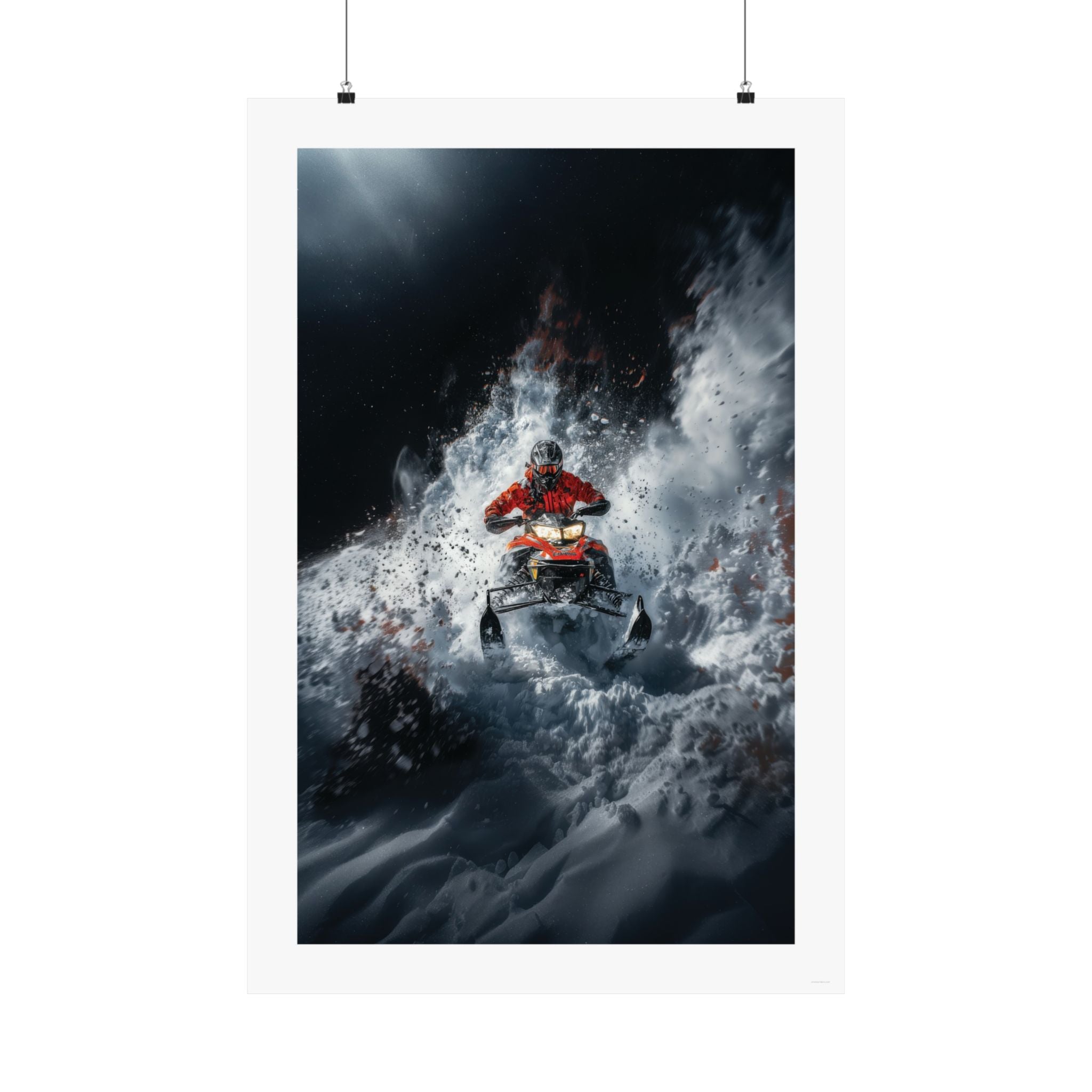 Avalanche Run Gallery Print, poster, wall art, photo, snowmobile, snowmobile outrunning an avalanche down a snowing mountainside